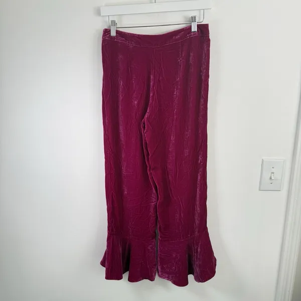 Trina Turk Velvet Silk Blend Flare Ruffle Capri Pants Preppy Retro Boho Womens 0 - Image 6