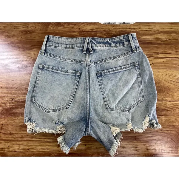 Good American Distressed High Rise Denim Shorts Light Wash Size 4 27 - Image 2
