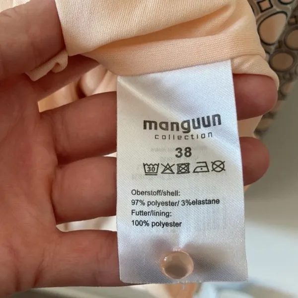 Manguun Collection Retro Dot Shift Silky Dress Size US 6 UK 38 Peach Color - Image 5