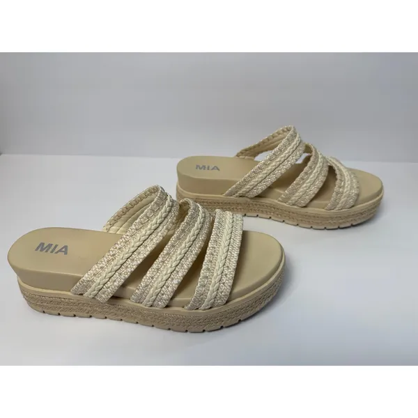 MIA Womens Platform‎ Slide Sandals Braided Straps Beige Espadrille Size 9 - Image 2