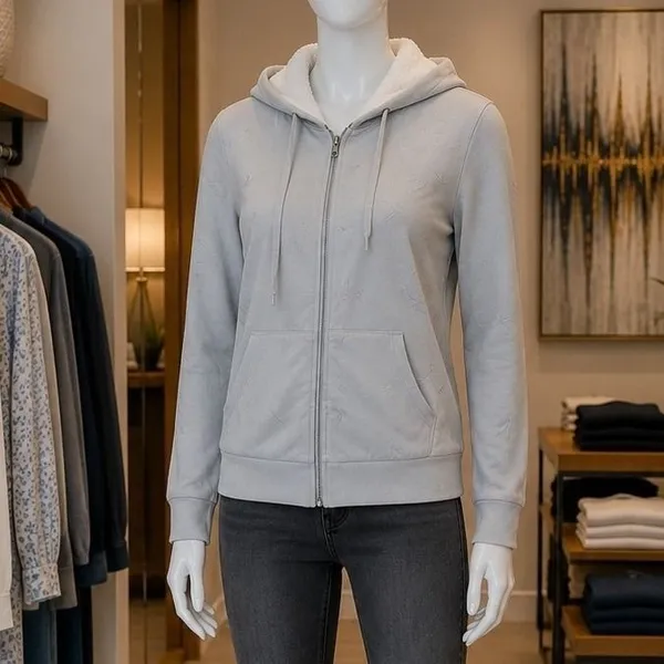 Bobeau Grey Star Embroidered Sherpa Lined Zip Up Hoodie NWT Medium - Image 2