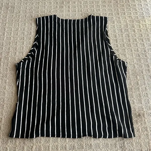 Banana Republic Top‎ Malibu Large L Black White Stripe Sleeveless V-Neck 90s Y2K - Image 5