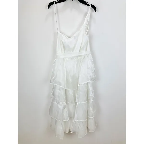 Lulus Sweetest Success White Organza Tiered One-Shoulder Midi Dress Medium NWT - Image 8