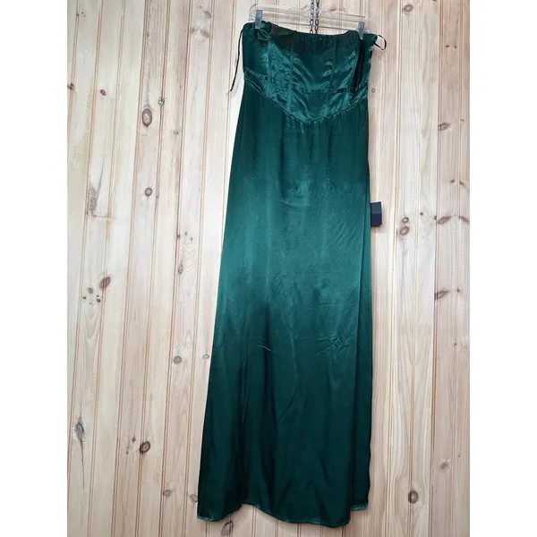 NWT Lulus Extraordinary Presence Dark Green Satin Strapless Maxi Dress Holiday L - Image 2