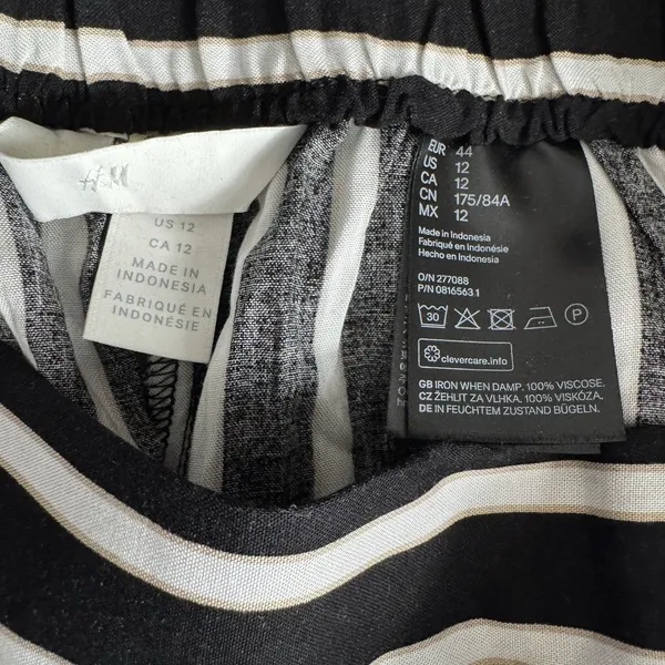 H&M Striped Culotte Pants Women 12 Black White Tan Wide Leg Cropped Pull On - Image 7