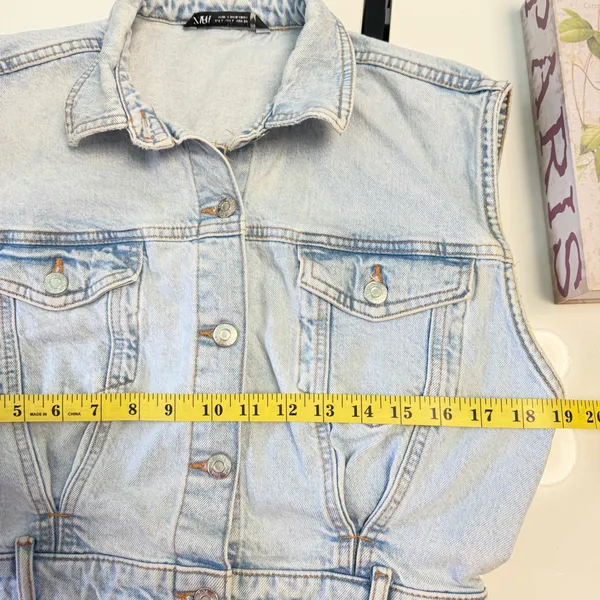 ✨ ZARA Light Wash Denim Vest Mini Dress | Size L | Button Front Sleeveless 👗 - Image 14
