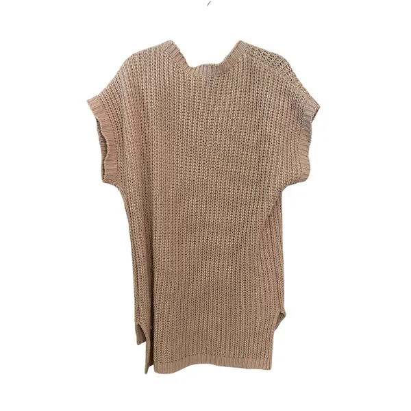 POL Short Sleeve High Low‎ Chenille Sweater Vneck Side Slits Small Lagenlook - Image 2