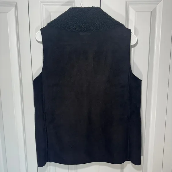 Vintage Lauren Ralph Lauren Vest Womens Small Black Faux Suede Sherpa Full Zip - Image 4