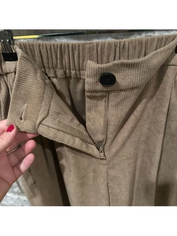 Women's Brown Corduroy Pants Elastic Waist, Size L - Image 4