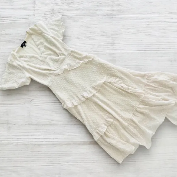 Lulus | Swiss Dot Ruffled Midi Dress in Cream NWT Style: Next to You - Image 8