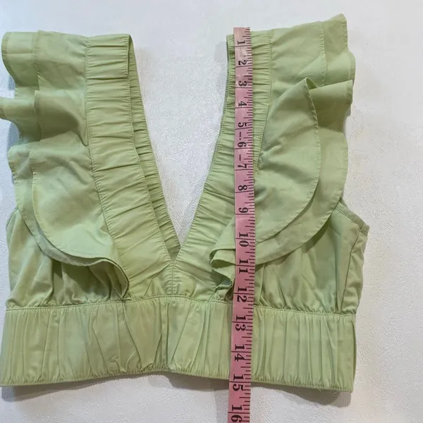 Abercrombie & Fitch Ruffle Crop Top Small Green Deep V Cottagecore - Image 7