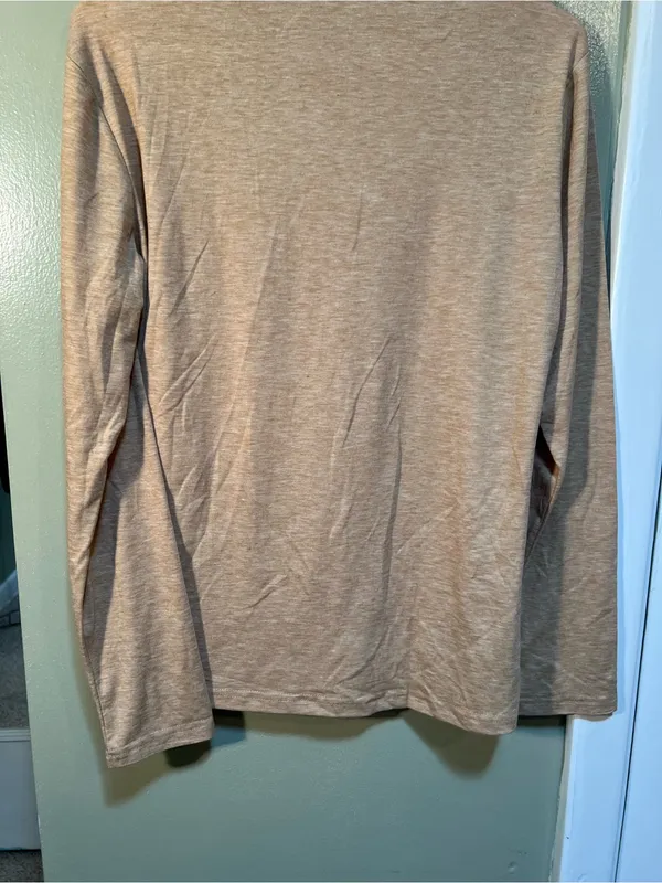Women’s Size Small Long Sleeve T-Shirt Beige Tan White Coffee Weather Crewneck - Image 7