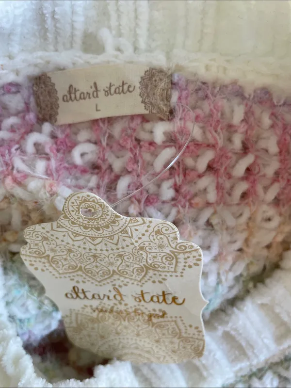 Altar'd State Cream Crewneck Sweater with Pastel Stripes - Image 4