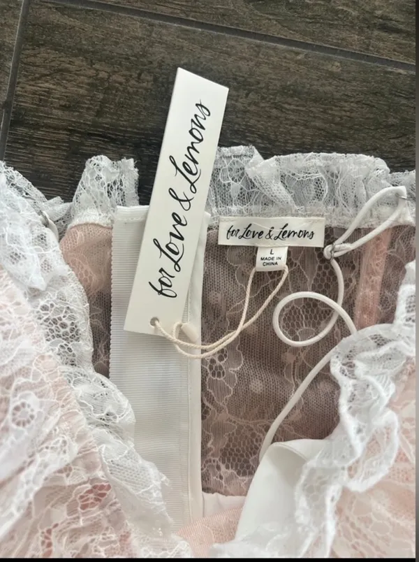 NWT For Love And Lemons White Lace Jules Mini Dress - Image 7