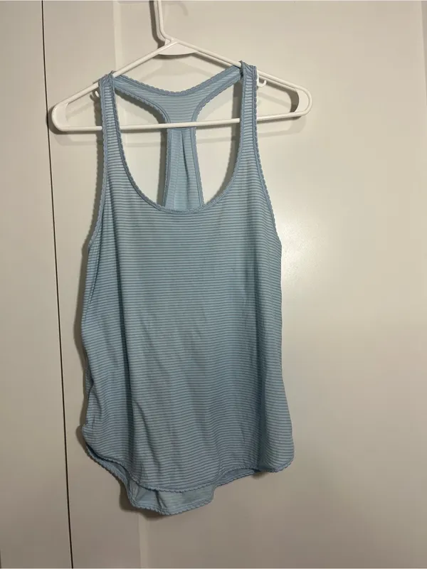 Lululemon Medium Light Blue White Striped 105 F Singlet Racerback Tank Top - Image 2