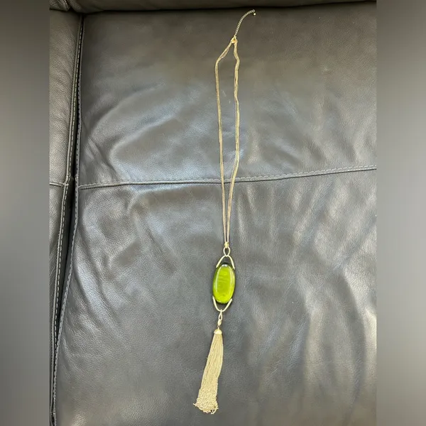 Lia Sophia Kiam Family “Elena” Green Cat’s Eye Necklace 23” long - Image 2