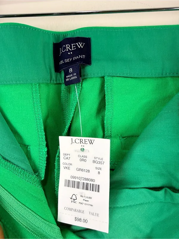 J.Crew Kelsey Pants Size 8 Bright Green Cropped Straight Leg NWT - Image 4