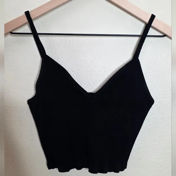 Lulus Stay Extra Black Ribbed V-Neck Cropped Cami Top Size Medium Whimsygoth - Image 4