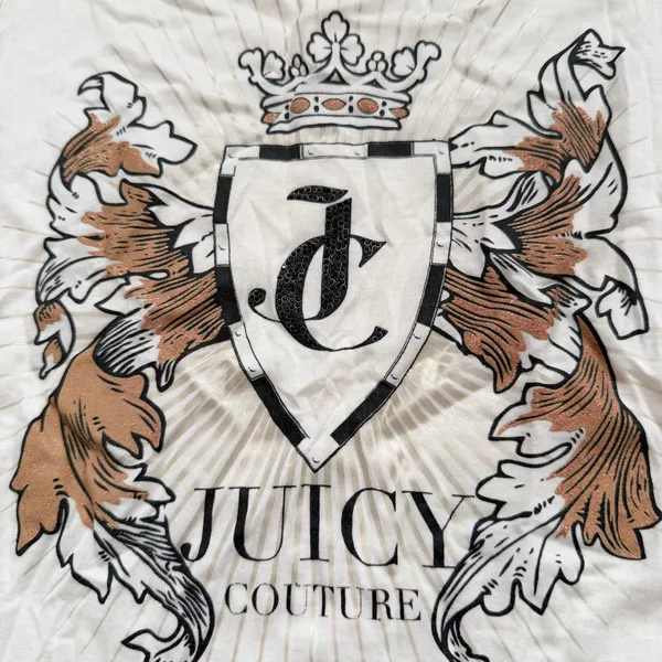 Juicy Couture White Top Crest Logo Tee Shirt Top T Shirt Size S - Image 4