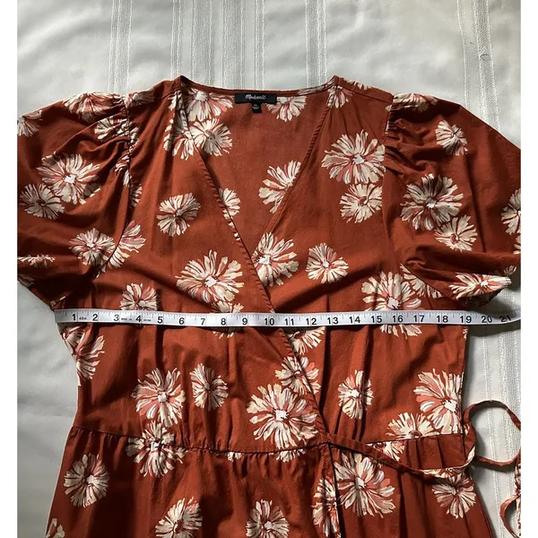 Madewell Women's Wrap Floral Print Mini Dress Burnt Orange/ Rusty Size XL EUC - Image 7