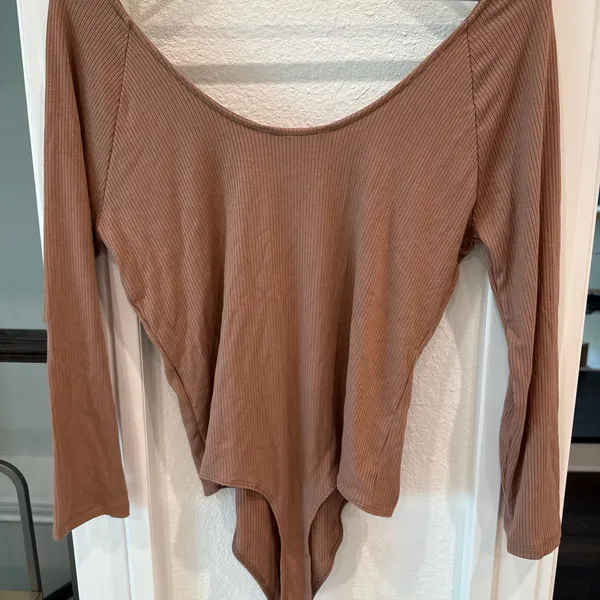 Banana Republic Long Sleeve Ribbed Bodysuit Brown Size Large - Image 4