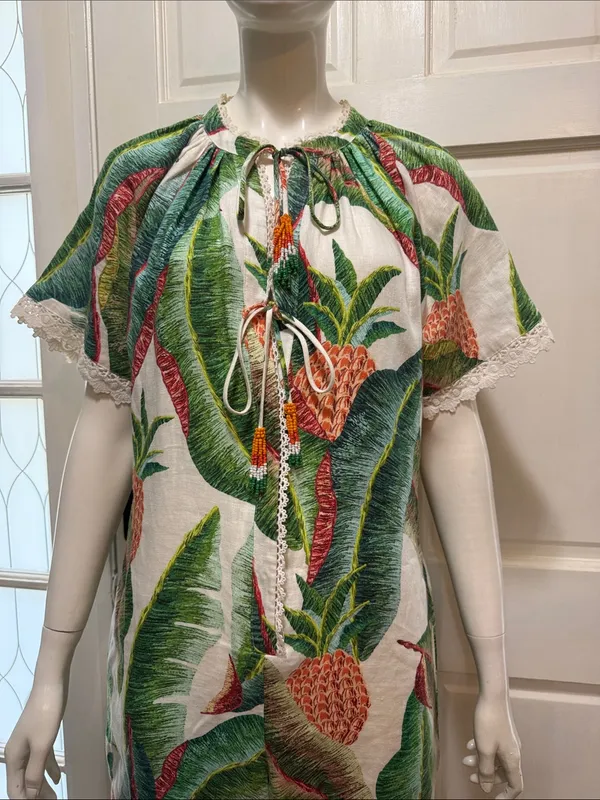 Farm Rio Tropical Pineapple Print Women’s Jumpsuit in Green & Cream S-S - Image 3
