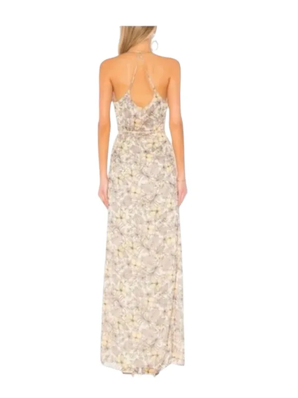 The Jetset Diaries TJD ⚘ Frangipani Maxi Dress ⚘ Gold Print ⚘ Large ⚘ Thigh Slit - Image 3