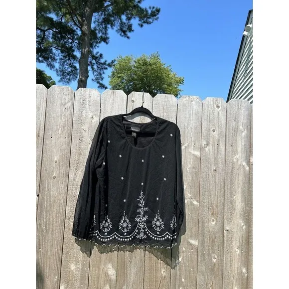 Lane Bryant Plus Sz 18/20‎ Black & White Top Womens Lined Mesh Embroidered Fairy - Image 2