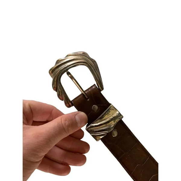 Brighton Onyx brown leather belt western silver buckle women's - Image 2