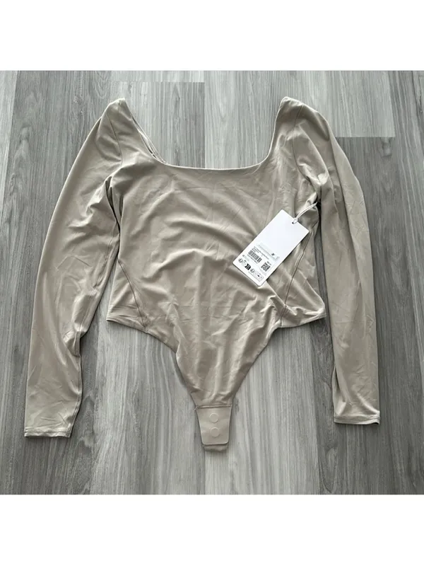 Lululemon Wundermost Ultra-Soft Nulu Square-Neck Long-Sleeve Bodysuit Riverstone - Image 4
