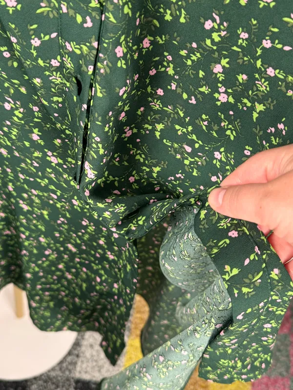 rihoas green floral button up midi dress sleeve size s - Image 5