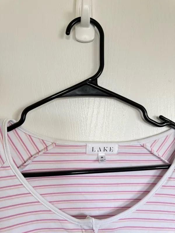 LAKE Pink Striped Long-Sleeve Henley Top - Image 2