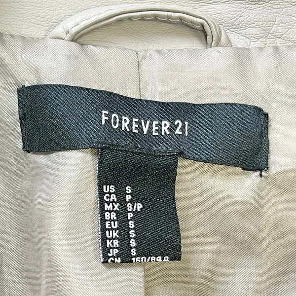 Forever 21 Womens Moto Jacket Size S Faux Leather Biker Cropped Minimal Neutral - Image 6