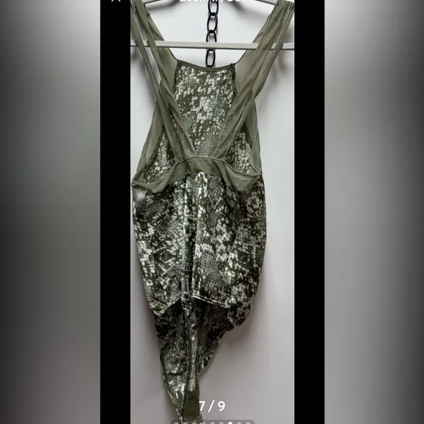 Free People Nights Out Bodysuit. Snakeskin print in moss green. Size XS - Image 7