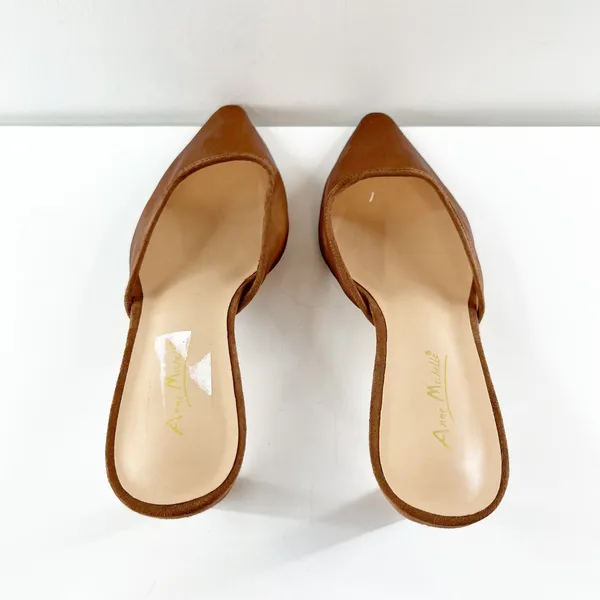 Anne Michelle Scarlet Pointed Toe Mesh Mule Kitten Heel Shoes Brown 9 - Image 7