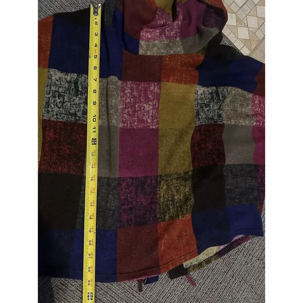 Ariella Sweater Multicolor Check~Lace Up Back~Cowl Neck Artsy Colorful Medium - Image 5
