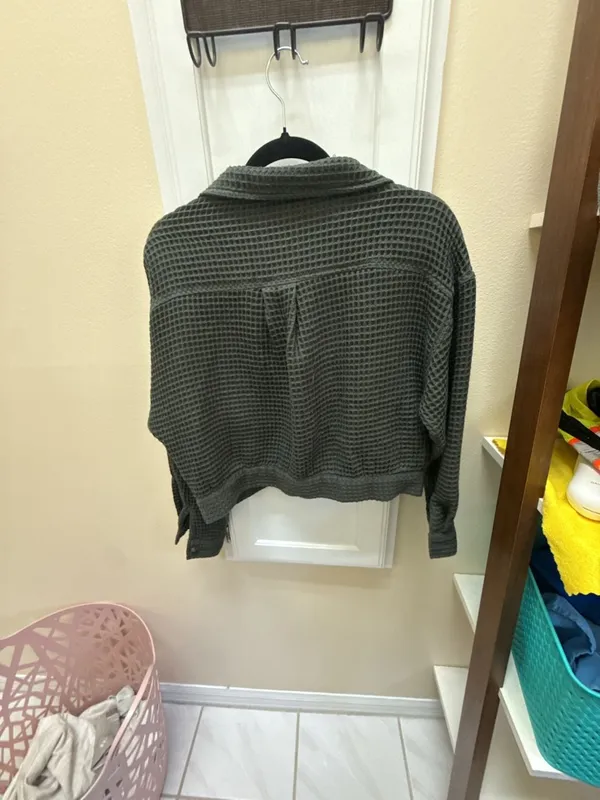 Supplies Olive Green Waffle Knit Button-Up Shacket - Image 5