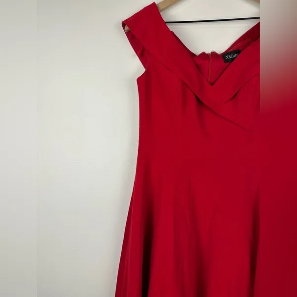 XSCAPE Red Off The Shoulder Fit & Flare Mini‎ Formal Dress Women’s Sz 10 - Image 5