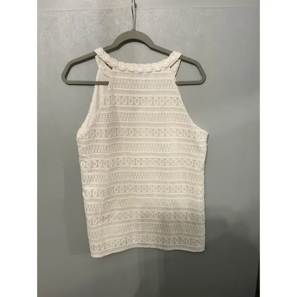 Jones Studio Women Halter Top White Geometric Lace Sleeveless Medium - Image 3