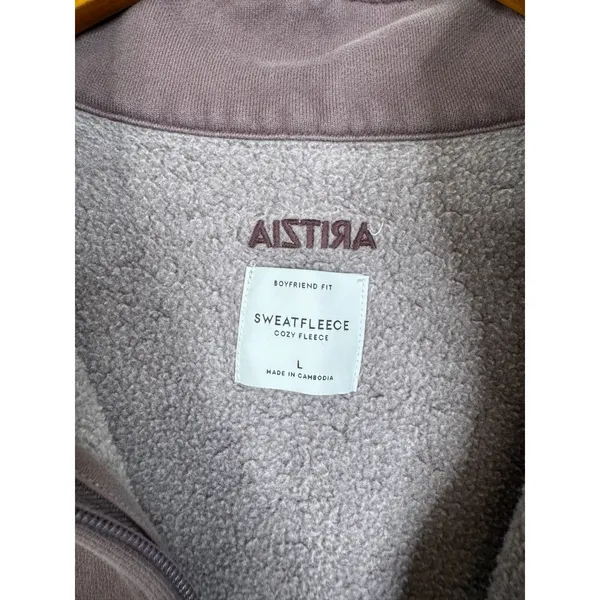 Aritzia TNA Cozy Fleece Boyfriend 1/4 Zip Sweatshirt Mauve Purple Large 116267 - Image 4