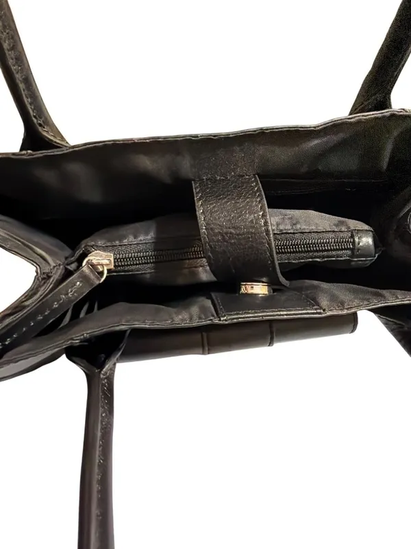 Vintage Wilsons Leather Black Shoulder Bag Magnetic Front Pocket Double Handles - Image 6