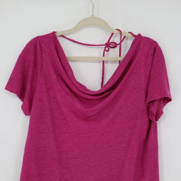 Maeve Anthropologie Women's Horizon‎ Linen Tee Size Small Pink Drape Neck Barbie - Image 2