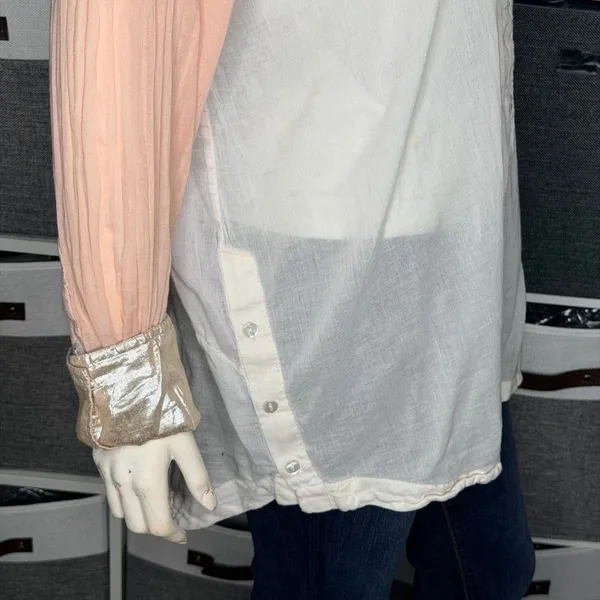 Free People Rainbow Rays Patchwork Pastel Button Up Shirt Blouse Size Medium - Image 8