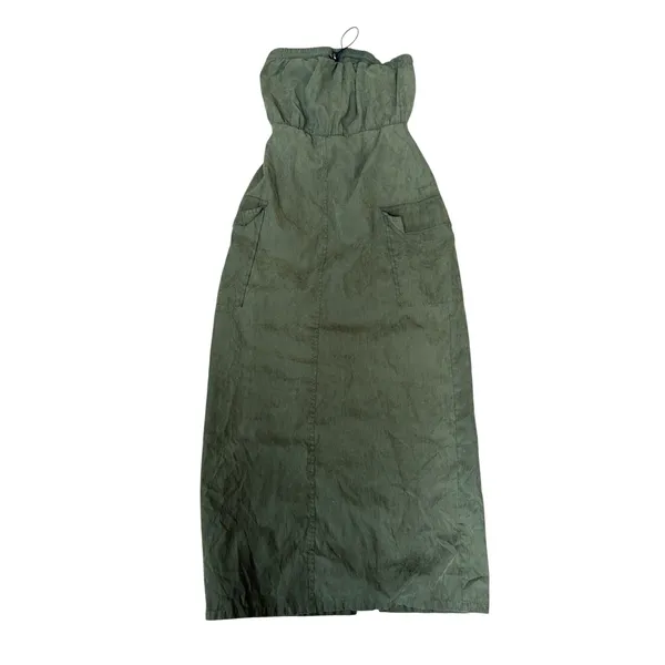 Forever 21 Olive Green Military Bandeau Midi Zip up women's dress, Size S - Image 8