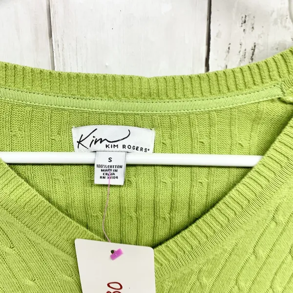 Kim Rogers Sweater Women Small‎ Green Cable Knit Crewneck Pullover 100% Cotton - Image 2