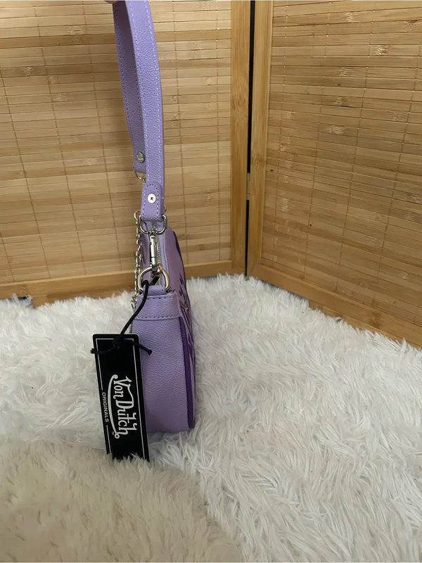 Von Dutch purple shoulder bag with chain charms purse tote handbag Y2K New - Image 5