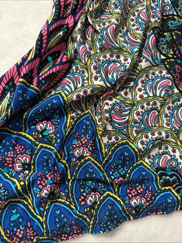 Eat Sleep Rave large bell sleeve Boho Tie-Front Crop Top festival colorf Paisley - Image 6