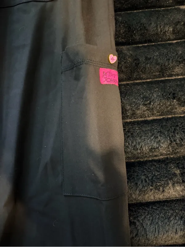 Betsey Johnson Black Drawstring Cargo Scrub Pants with Pink Heart Accents - Image 9