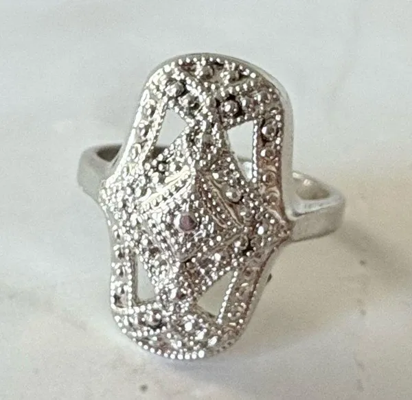 Vintage Silver Tone Rectangle Openwork Statement Ring Size 8.25 - Image 4