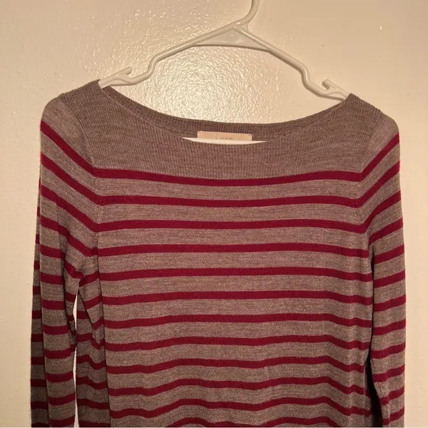 Loft‎ Boatneck Tunic Sweater Brown PInk Stripes - Image 2